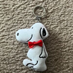 Plush White Dog Keychain with Red Bow - Cute Character Keyring